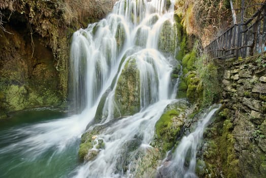 Silky waterfall in Tobera village, Burgos, Castile and Leon, Spain.