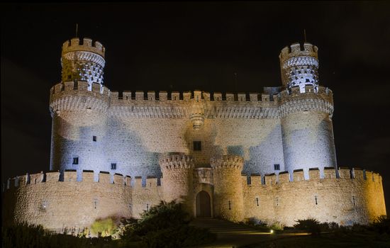 Manzanares el Real Castle at night, Madrid Spain