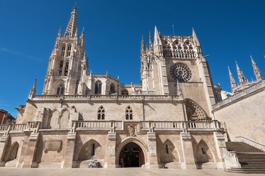 Famous Landmark gothic cathedral on a sunny day in Burgos, Spain.