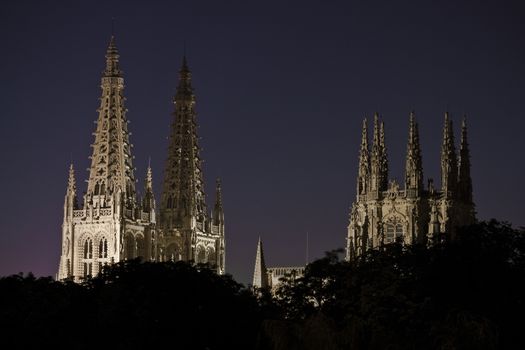 Night view of Burgos Cathedral.