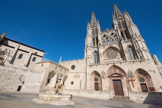 Famous Landmark gothic cathedral on a sunny day in Burgos, Spain.