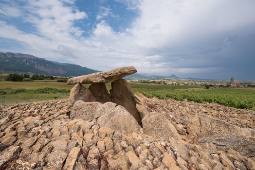 Megalithic Dolmen Chabola de la Hechicera, in La Guardia, Basque Country, Spain.