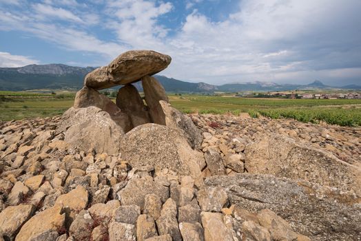 Megalithic Dolmen Chabola de la Hechicera, in La Guardia, Basque Country, Spain.