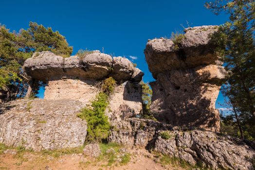 La Ciudad encantada. The enchanted city natural park, group of crapicious forms limestone rocks in Cuenca, Spain.