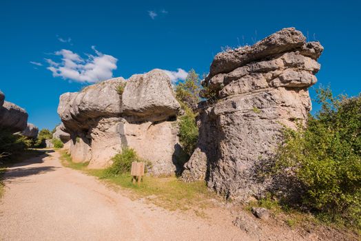 La Ciudad encantada. The enchanted city natural park, group of crapicious forms limestone rocks in Cuenca, Spain.