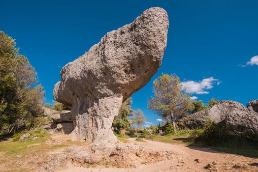 La Ciudad encantada. The enchanted city natural park, group of crapicious forms limestone rocks in Cuenca, Spain.