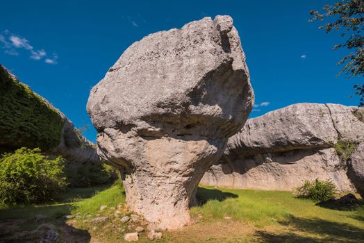 La Ciudad encantada. The enchanted city natural park, group of crapicious forms limestone rocks in Cuenca, Spain.