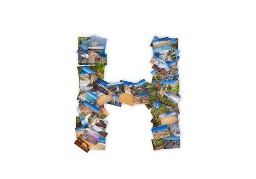 Letter H uppercase font shape alphabet collage made of my best landscape photographs. Version 3.