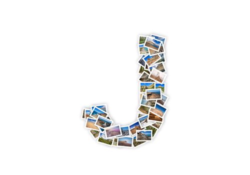 Letter J uppercase font shape alphabet collage made of my best landscape photographs. Version 1.