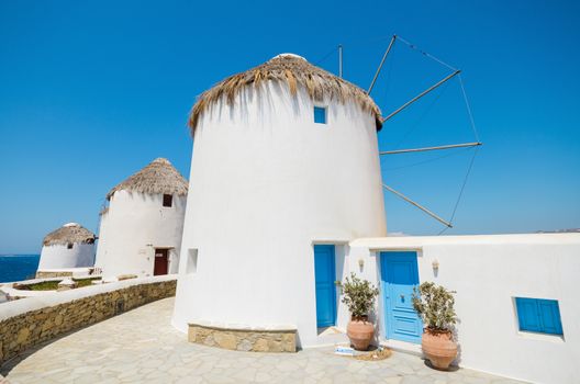 Famous windmill landmark, Mykonos Greece.