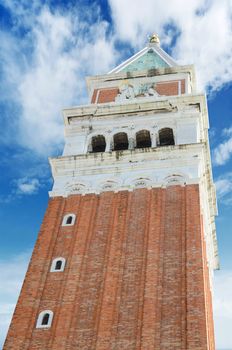 Venice famous landmark. St Mark's Campanile (Campanile di San Marco, ninth century) - famous bell tower of St Mark's Basilica, in st Marks square, Venice, Italy.