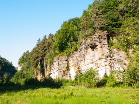 Sandstone rock formation in Plakanek Valley, Cesky raj, Czech Republic.