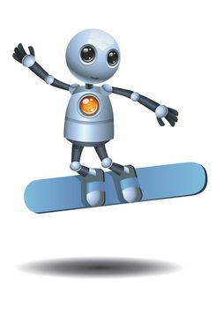illustration of a little robot surfing on isolated white background