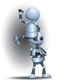 illustration of a little robot team up climbing the wall on isolated white background