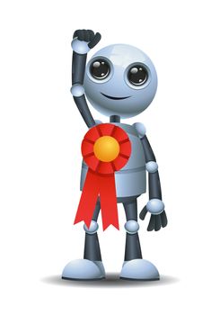 illustration of a little robot win wearing medal award on isolated white background