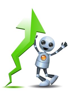 illustration of a happy droid little robot happy seeing ascending chart on isolated white background