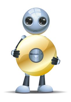 illustration of a happy droid little robot hold dvd disc on isolated white background
