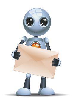 illustration of a happy droid little robot hold envelope on isolated white background