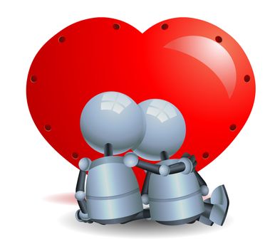 illustration of a happy droid little robot couple romance on isolated white background