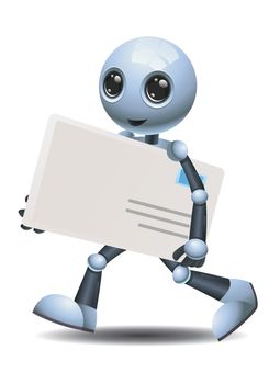 illustration of a happy droid little robot delivering envelope on isolated white background