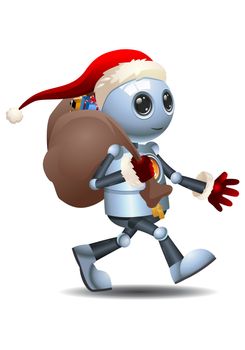 illustration of a happy droid little robot delivering santa gift on isolated white background