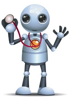 illustration of a happy droid little robot doctor hold stetoscop on isolated white background