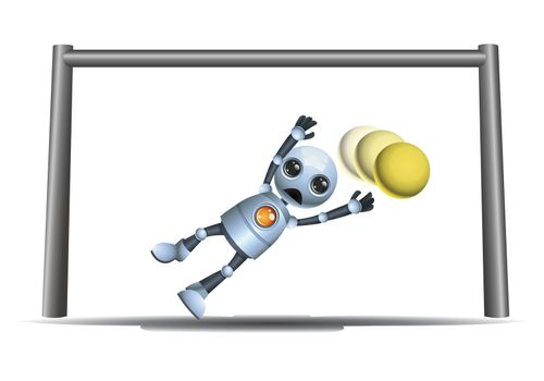 illustration of a happy droid little robot goal keeper on isolated white background