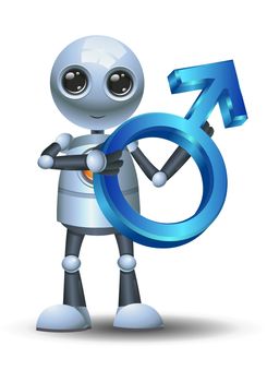 illustration of a happy droid little robot hold  male symbol on isolated white background