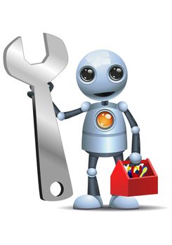 illustration of a happy droid little robot handy worker hold tools on isolated white background
