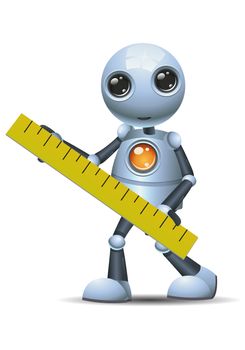 illustration of a happy droid little robot hold big ruler on isolated white background