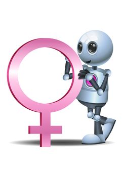 illustration of a happy droid little robot hold female symbol on isolated white background