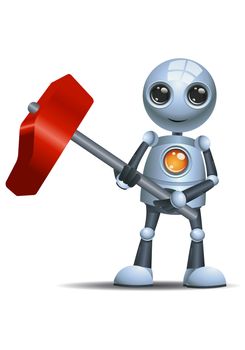 illustration of a happy droid little robot hold industrial hammer on isolated white background