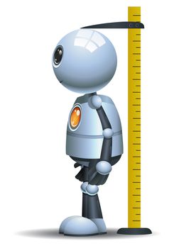 illustration of a happy droid little robot measuring height on isolated white background