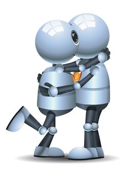 illustration of a happy droid little robot hugging and kissing on isolated white background