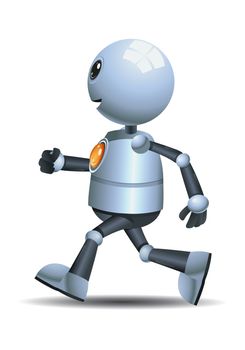 illustration of a happy droid little robot running on isolated white background