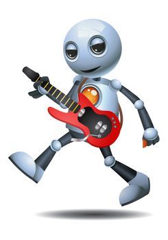 illustration of a happy droid little robot playing guitar on isolated white background