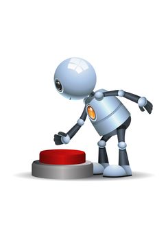 illustration of a happy little robot push red button on isolated white background