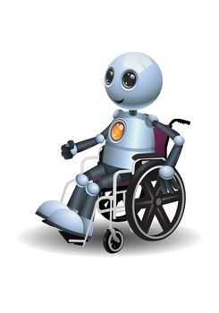 illustration of a little robot using wheel chair injury on isolated white background