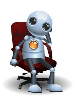 illustration of a little robot sit on director chair on isolated white background