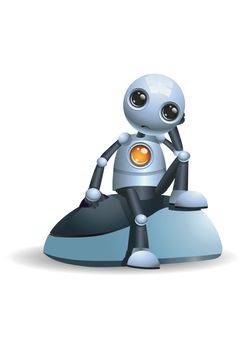 illustration of a little robot sit on computer mouse on isolated white background