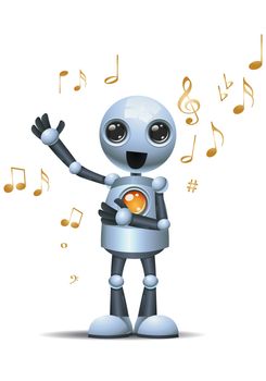 illustration of a little robot singing loudly on isolated white background