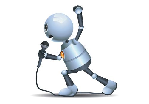 illustration of a little robot sing loudly on isolated white background