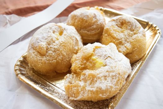 italian cream puff stuffed with custard typical of father day and called puff of St joseph