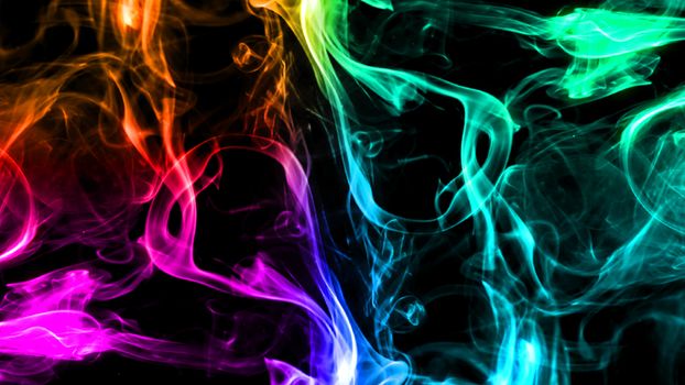 Colorful smoke on black background. 3d rendering