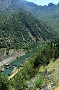 Garonne River as it passes through the valley in the town of Lerida near La Seu de Urgell