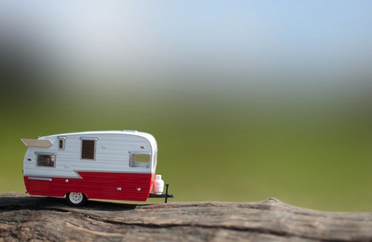 Caravan trailer with view of countryside 