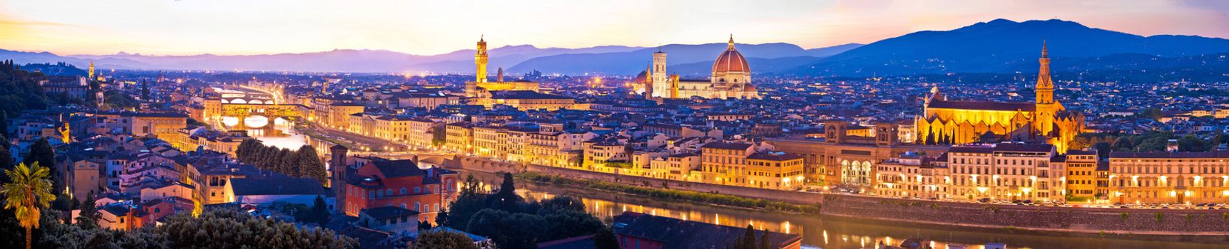 Florence cityscape panoramic evening view, Tuscany region of Italy
