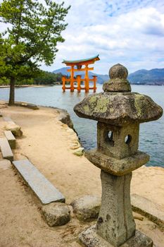 The Floating Torii gate of Itsukushima Shrine in Miyajima island, Hiroshima, Japan.