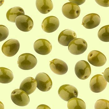 Green olives seamless pattern isolated on white background with clipping path. Collection