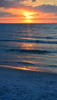 Sunset in the evening on a sea beach